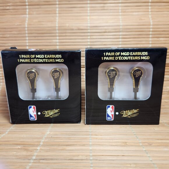 Miller Genuine Draft NBA Earbuds Black and Gold Lot of 2 Wired Coors Molson - Picture 6 of 6